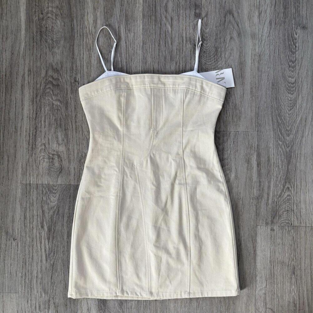 Zara Cream Sheath Dress with Spaghetti Straps for Cocktail Medium M Mini Cargo